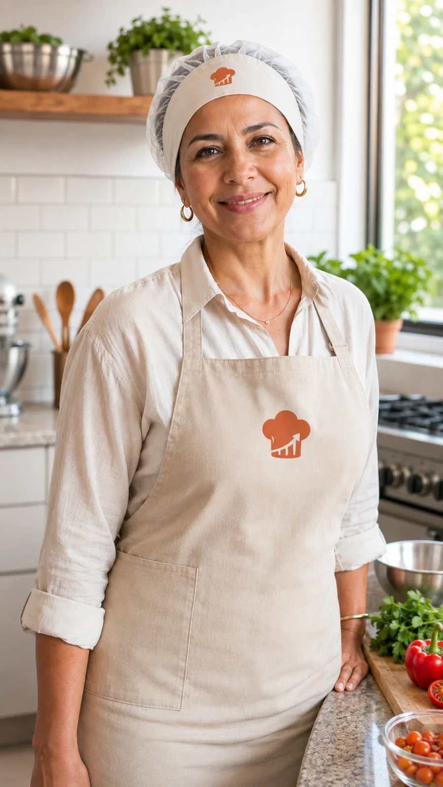 Mujer emprendedora de Cocina Rentable en su cocina
